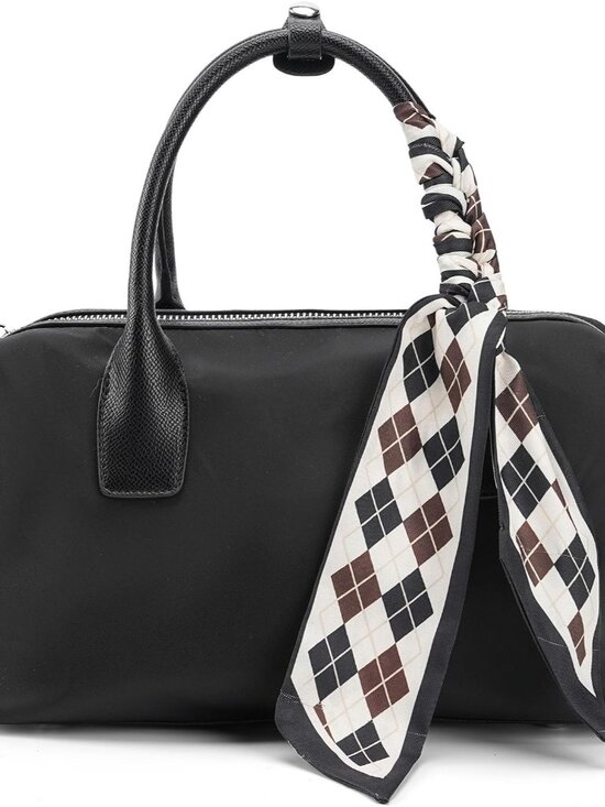 Handbags - Women's Mini Bowling Bag Satchel, Vegan Leather & Nylon Top Handle Crossbody Pur
